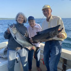 Traverse City salmon for all ages 95 year old Barbara was out fishing for the second time in a month with her daughter Martha and son catching salmon on West Grand Traverse Bay