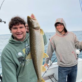 Friends fishing on Lake Michigan